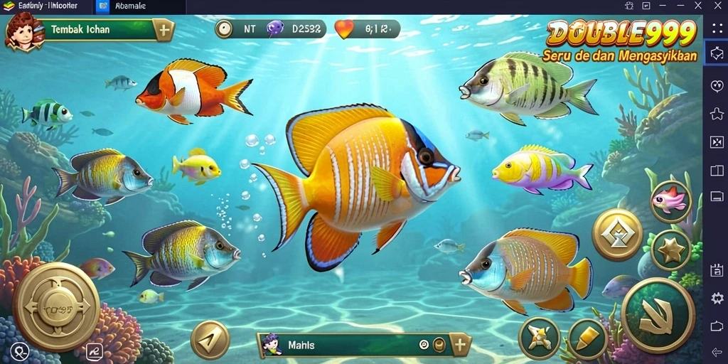 Exibição de jogo emocionante em DOUBLE999 com peixes coloridos.